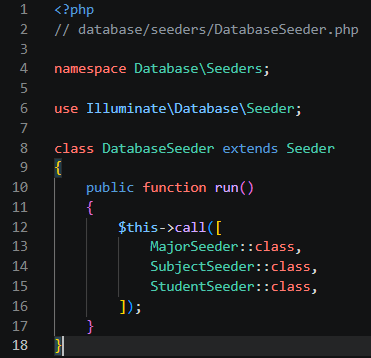 Kode DatabaseSeeder